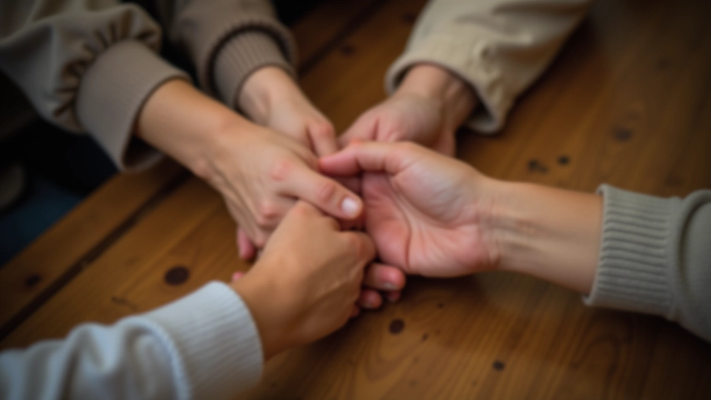 Volunteer hands joining together showing community unity